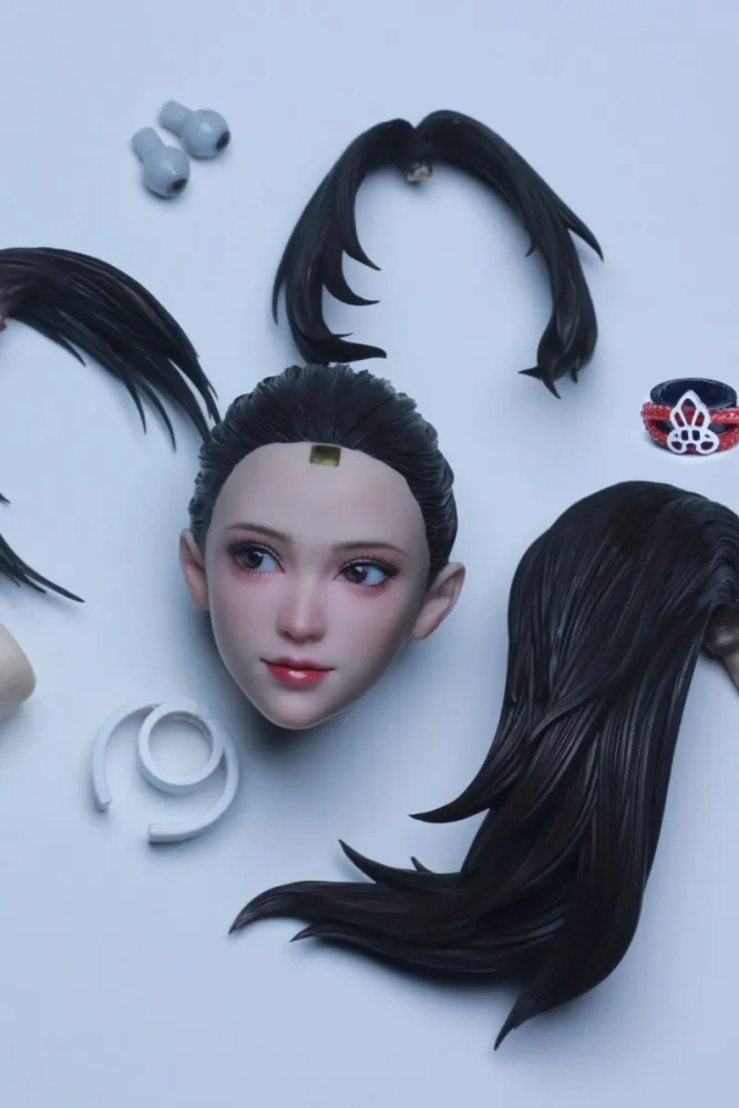 VHTOYS VH002 1/6 Beauty Girl Head Sculpture Movable Eyes Replaceable Bangs Model Fit 12'' Female Soldier Action Figure Body Doll