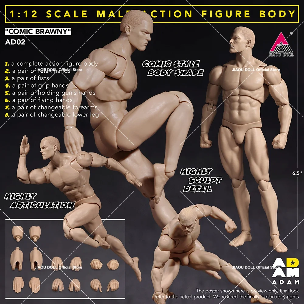 ADAM AD02 1/12 Super Flexible Male Comic Brawny Joint Body with Head Sculpt 6''Soldier Action Figure Articulated Body