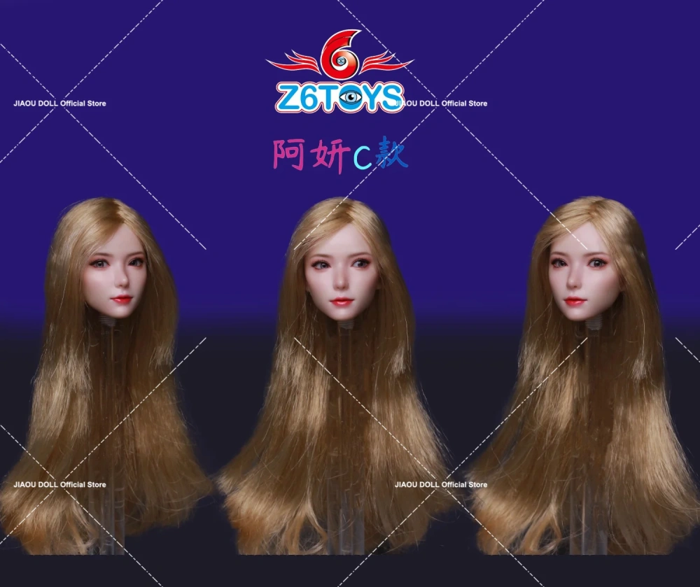 6TOYS ZC018 1/6 Asian Youth Beauty Girl Head Sculp Movable Eyes Carving Model For 12'' Female Action Figure Body Dolls