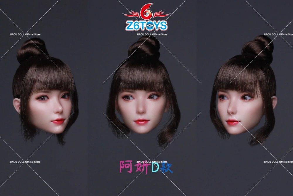 6TOYS ZC018 1/6 Asian Youth Beauty Girl Head Sculp Movable Eyes Carving Model For 12'' Female Action Figure Body Dolls