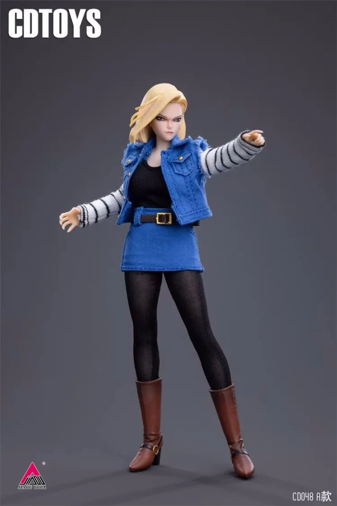CDtoys 1/12 Scale CD048 Android 18 Head Sculpt Costume Clothes Model Fit 6inch Female Soldier Seamless Action Figure Body