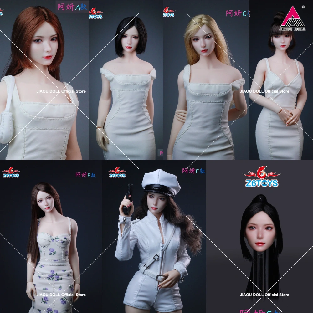 6TOYS ZC018 1/6 Asian Youth Beauty Girl Head Sculp Movable Eyes Carving Model For 12'' Female Action Figure Body Dolls