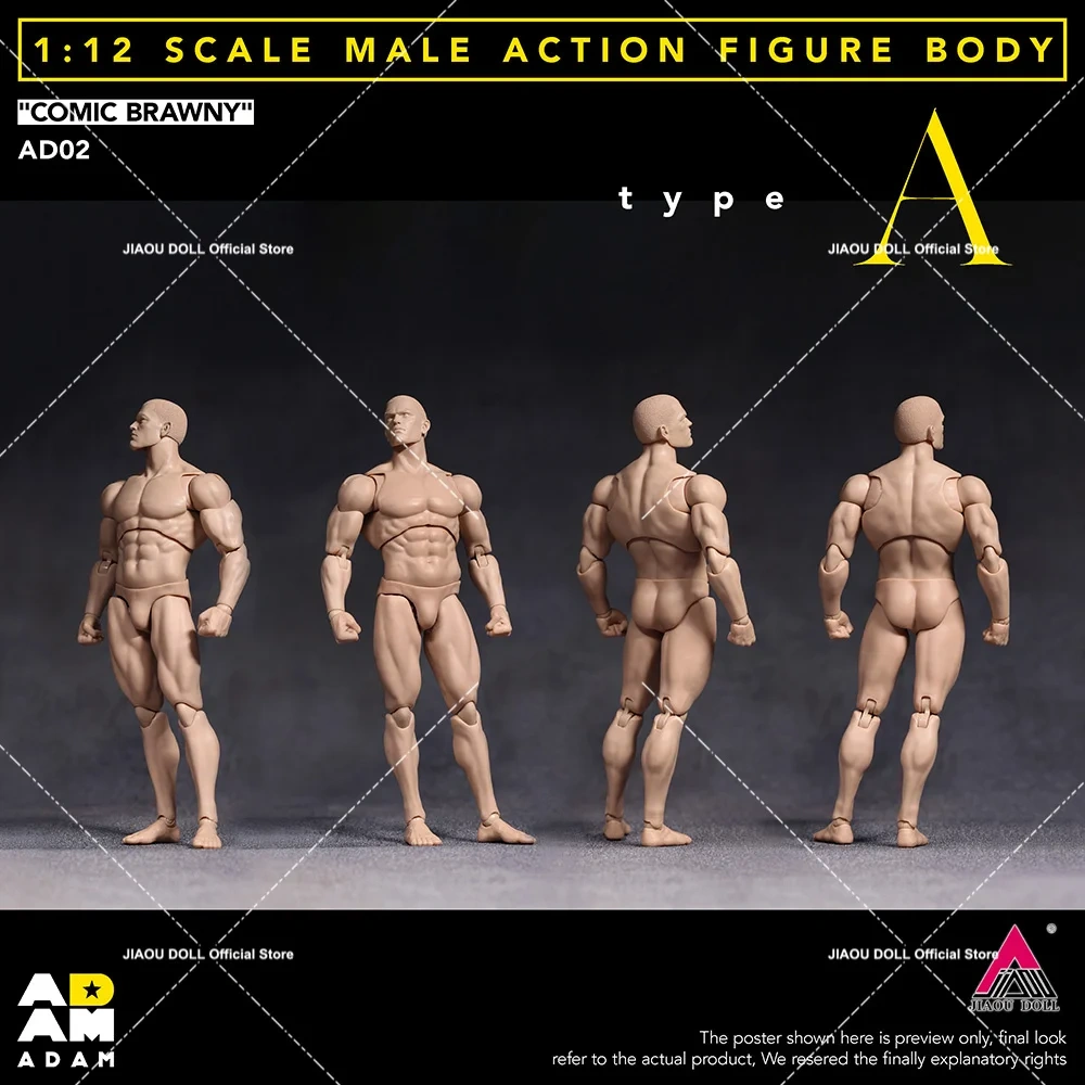 ADAM AD02 1/12 Super Flexible Male Comic Brawny Joint Body with Head Sculpt 6''Soldier Action Figure Articulated Body