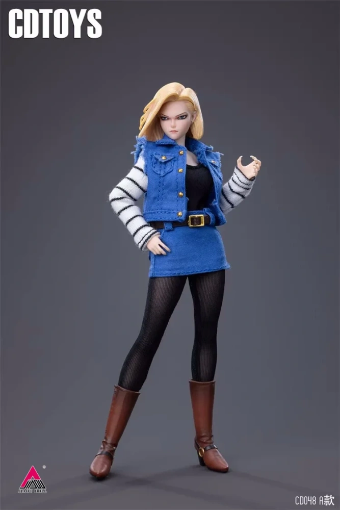 CDtoys 1/12 Scale CD048 Android 18 Head Sculpt Costume Clothes Model Fit 6inch Female Soldier Seamless Action Figure Body
