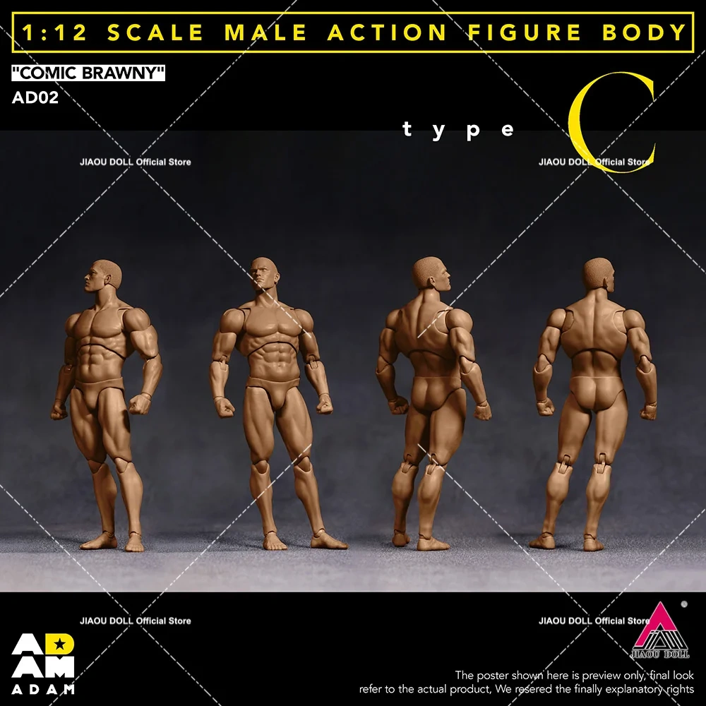 ADAM AD02 1/12 Super Flexible Male Comic Brawny Joint Body with Head Sculpt 6''Soldier Action Figure Articulated Body