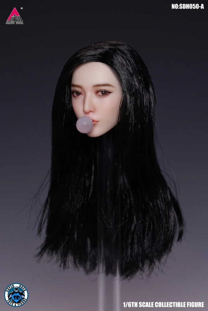 SUPER DUCK SDH050 1/6 Blowing Bubble Girl Head Sculpt Movable Eye Head Carving Fit 12'' Pale Female Soldier Action Figure Body