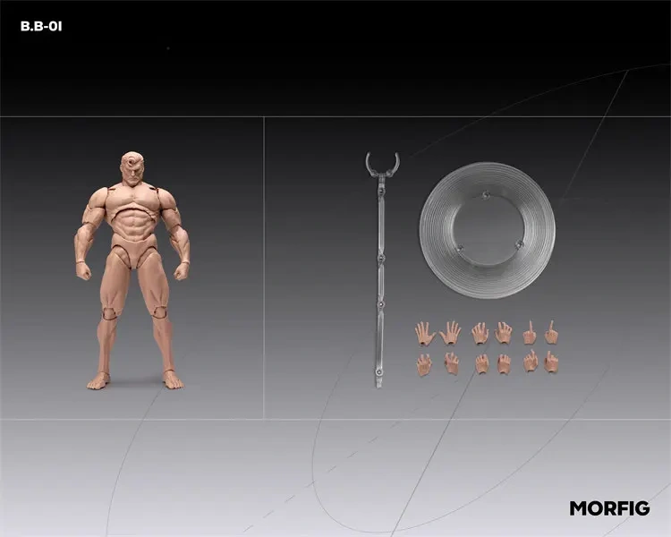 MORFIG 1/12 Scale Male Strong Muscle Body Super Flexible Joint Body 17.3cm White/Yellow/Black Soldier Action Figure Body Doll