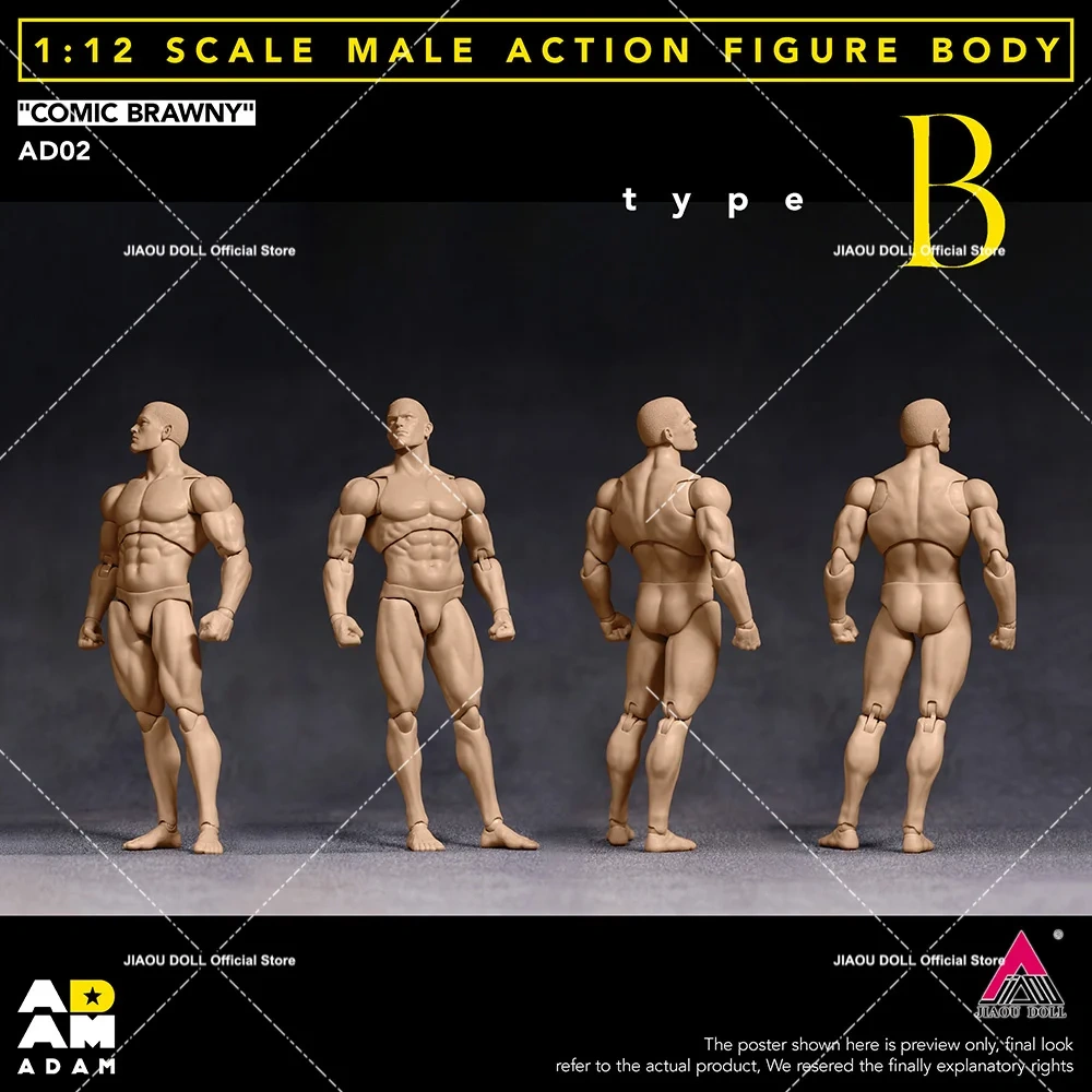 ADAM AD02 1/12 Super Flexible Male Comic Brawny Joint Body with Head Sculpt 6''Soldier Action Figure Articulated Body