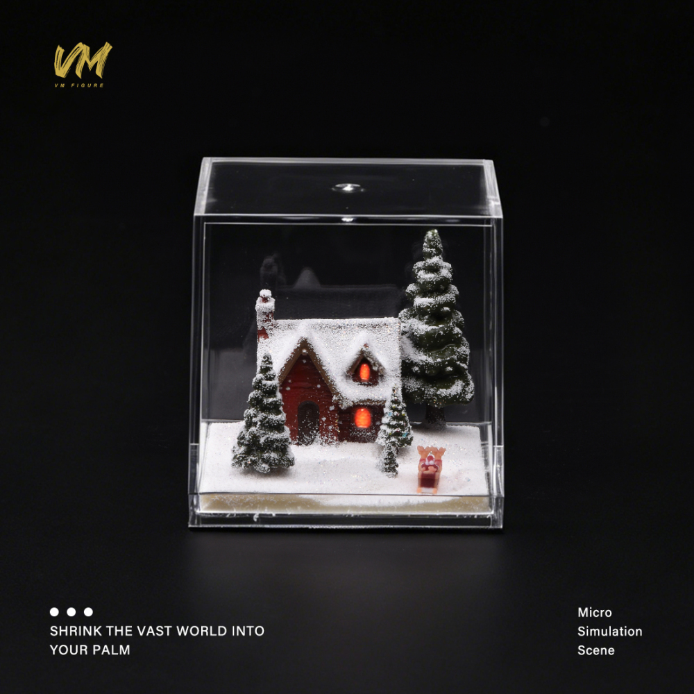 VM Merry Christmas 1/64 Diorama Santa Snow Pine House Scene Acrylic Display Box