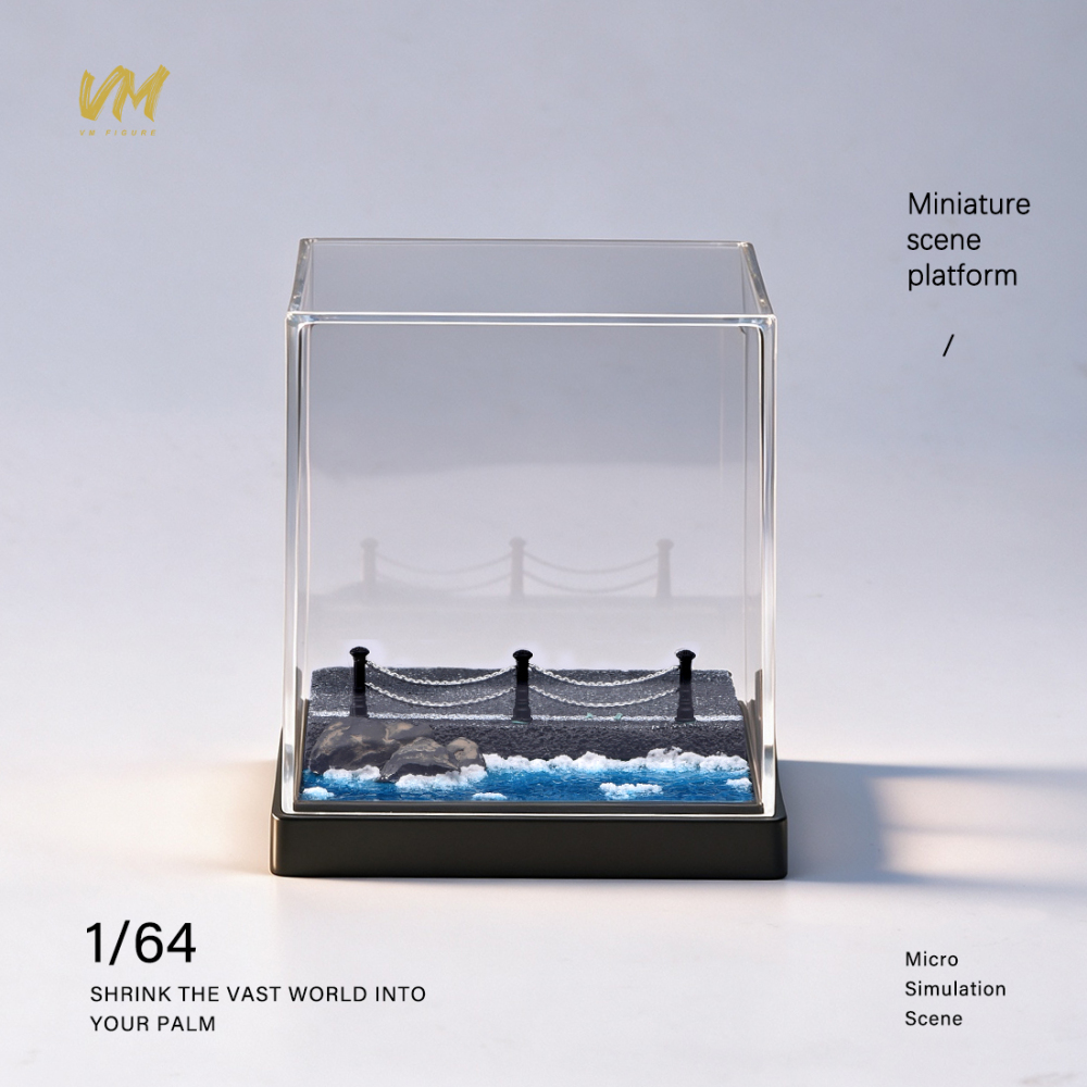10cm Square Highway Scene Platform with Dust Cover Display Box Model Suitable For 1/64 Cars Mini Figure Dolls Miniature Display