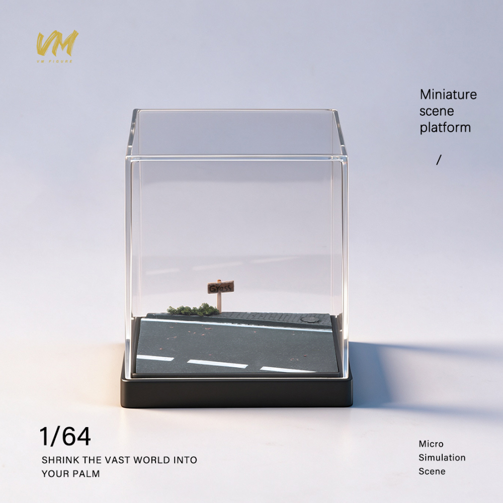 10cm Square Highway Scene Platform with Dust Cover Display Box Model Suitable For 1/64 Cars Mini Figure Dolls Miniature Display