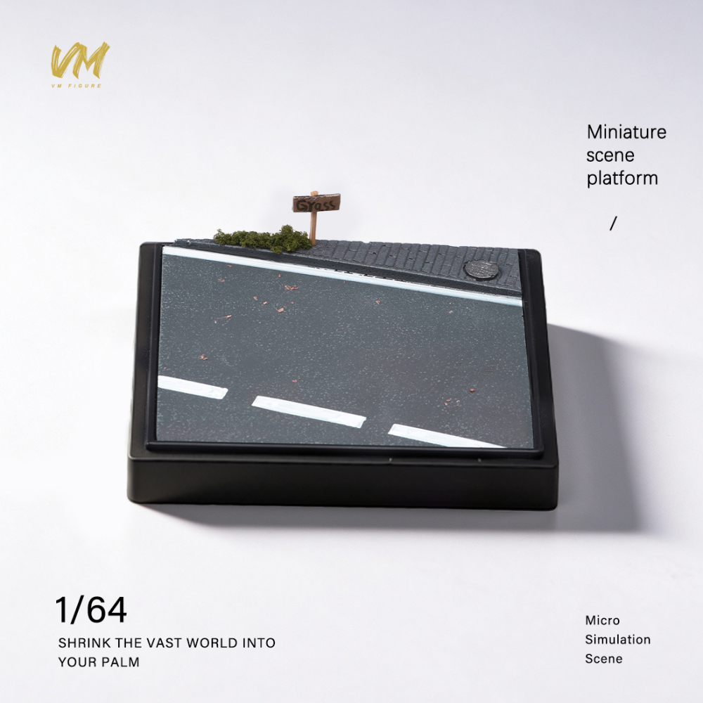 10cm Square Highway Scene Platform with Dust Cover Display Box Model Suitable For 1/64 Cars Mini Figure Dolls Miniature Display