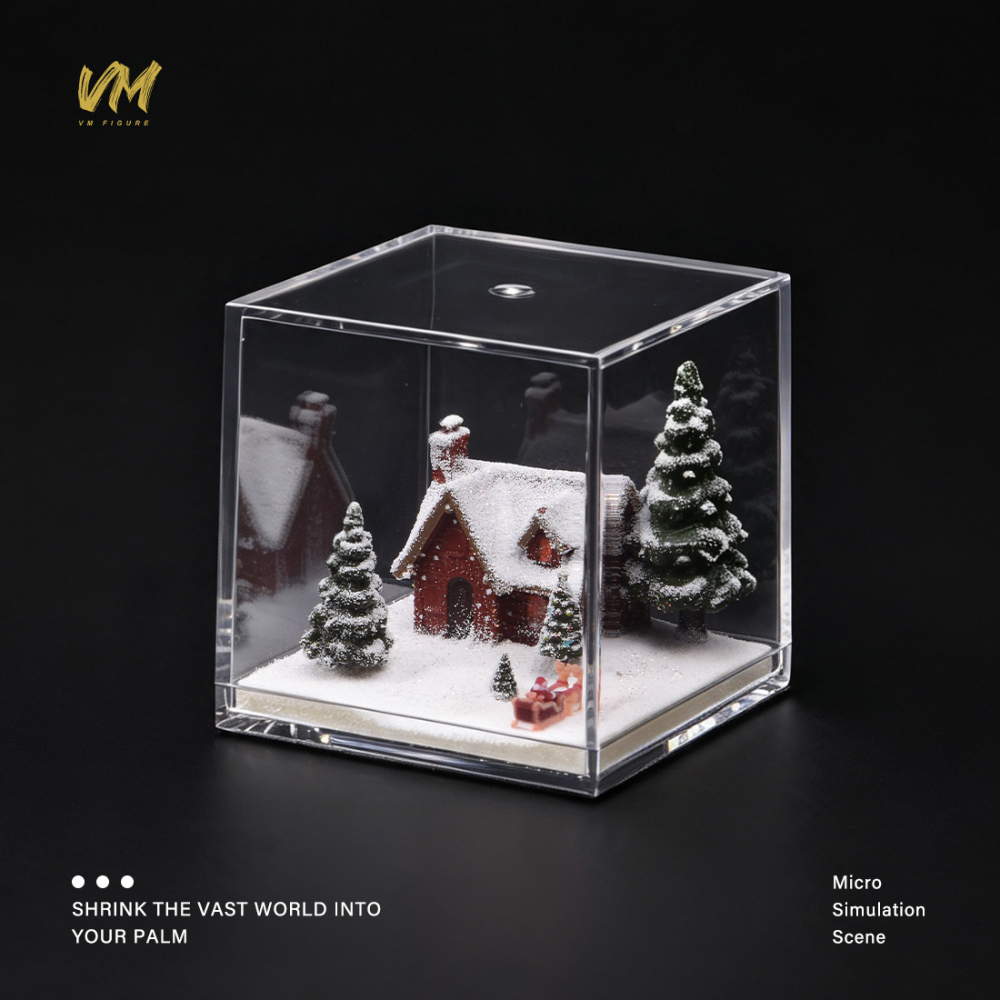 VM Merry Christmas 1/64 Diorama Santa Snow Pine House Scene Acrylic Display Box