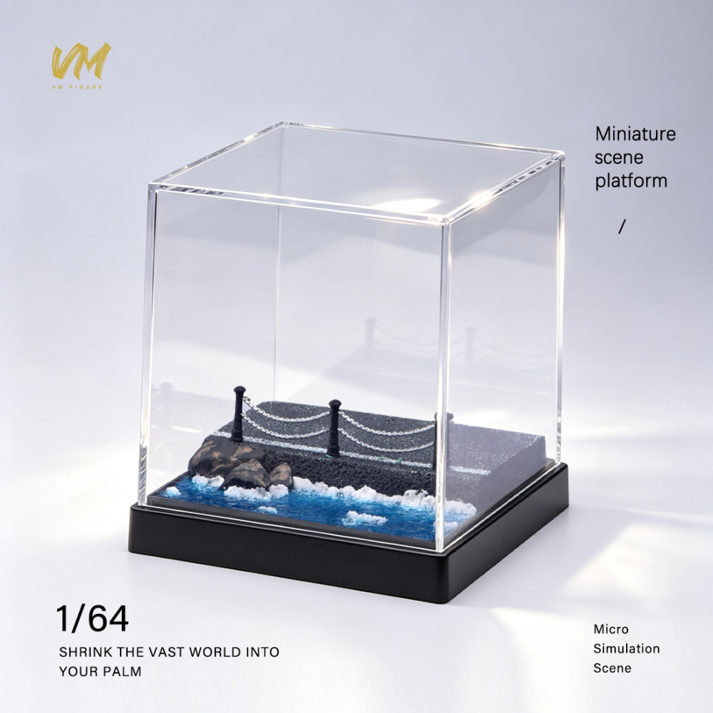 10cm Square Highway Scene Platform with Dust Cover Display Box Model Suitable For 1/64 Cars Mini Figure Dolls Miniature Display