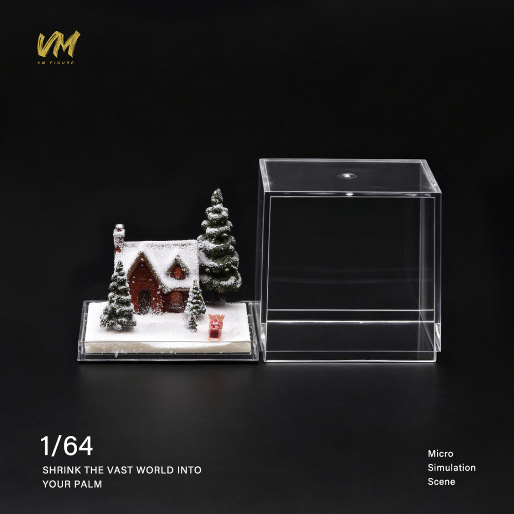 VM Merry Christmas 1/64 Diorama Santa Snow Pine House Scene Acrylic Display Box