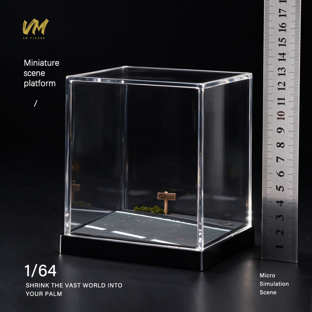 10cm Square Highway Scene Platform with Dust Cover Display Box Model Suitable For 1/64 Cars Mini Figure Dolls Miniature Display