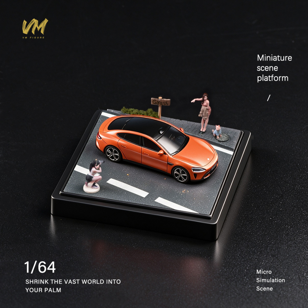 10cm Square Highway Scene Platform with Dust Cover Display Box Model Suitable For 1/64 Cars Mini Figure Dolls Miniature Display