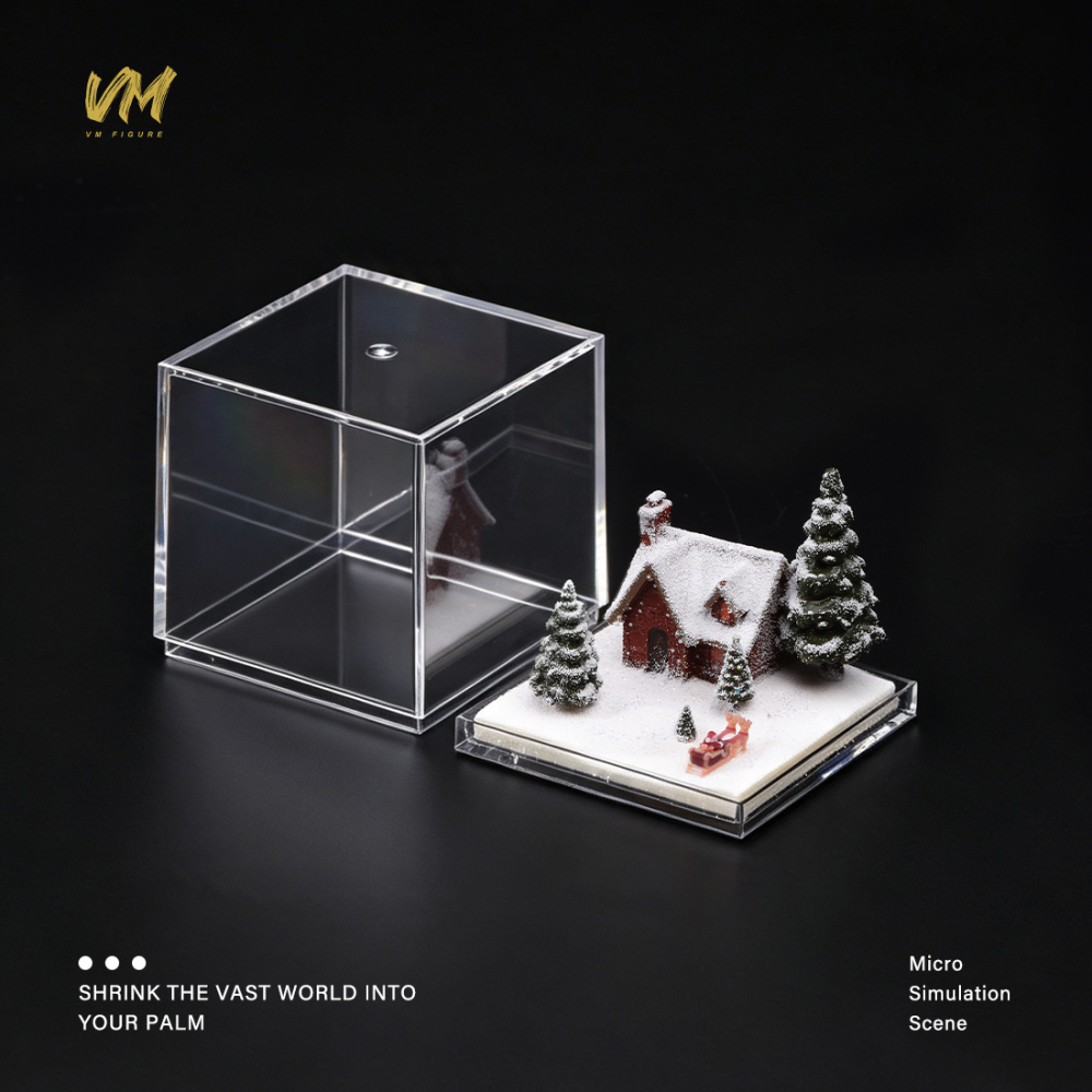 VM Merry Christmas 1/64 Diorama Santa Snow Pine House Scene Acrylic Display Box