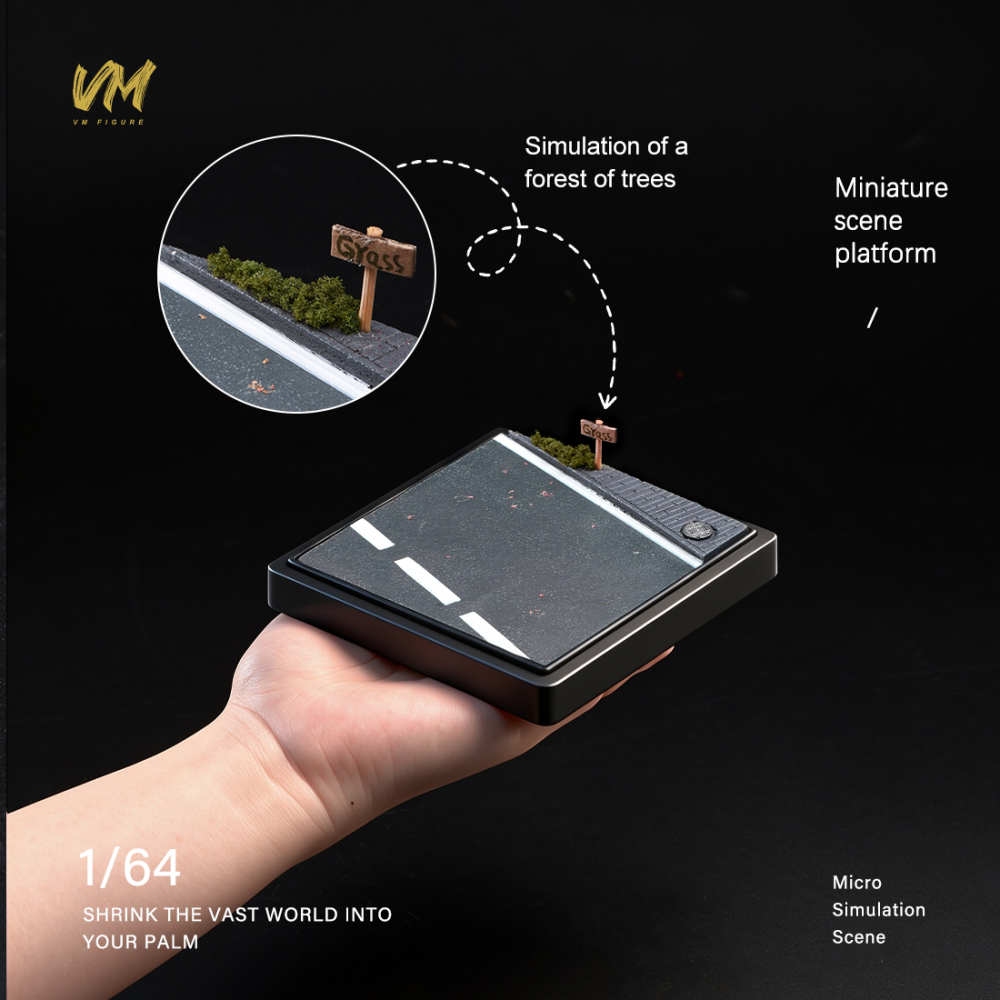 10cm Square Highway Scene Platform with Dust Cover Display Box Model Suitable For 1/64 Cars Mini Figure Dolls Miniature Display