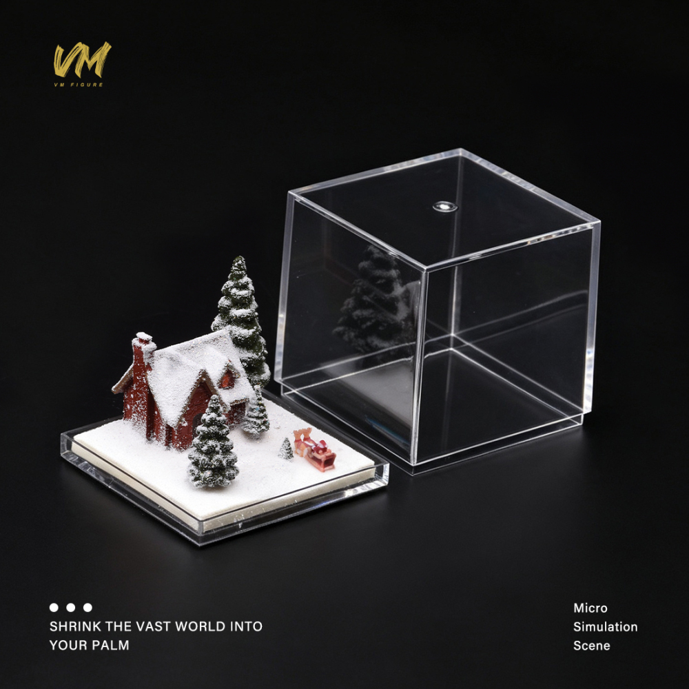 VM Merry Christmas 1/64 Diorama Santa Snow Pine House Scene Acrylic Display Box