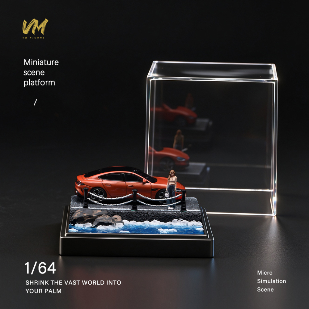 10cm Square Highway Scene Platform with Dust Cover Display Box Model Suitable For 1/64 Cars Mini Figure Dolls Miniature Display