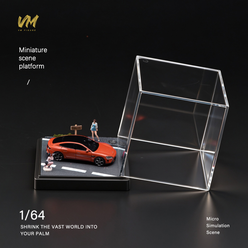 10cm Square Highway Scene Platform with Dust Cover Display Box Model Suitable For 1/64 Cars Mini Figure Dolls Miniature Display