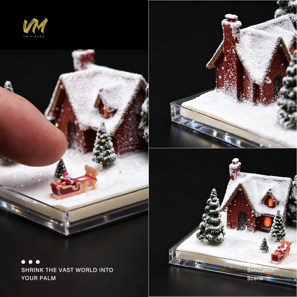 VM Merry Christmas 1/64 Diorama Santa Snow Pine House Scene Acrylic Display Box