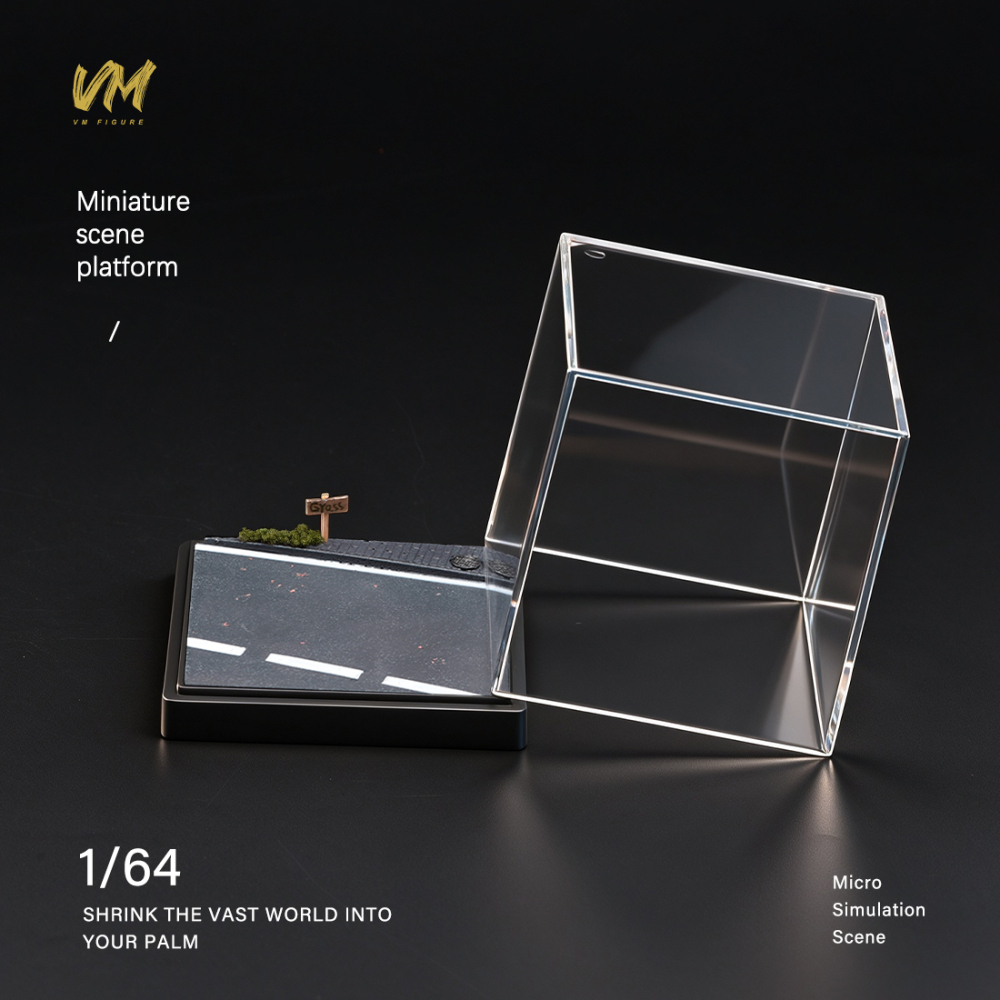 10cm Square Highway Scene Platform with Dust Cover Display Box Model Suitable For 1/64 Cars Mini Figure Dolls Miniature Display