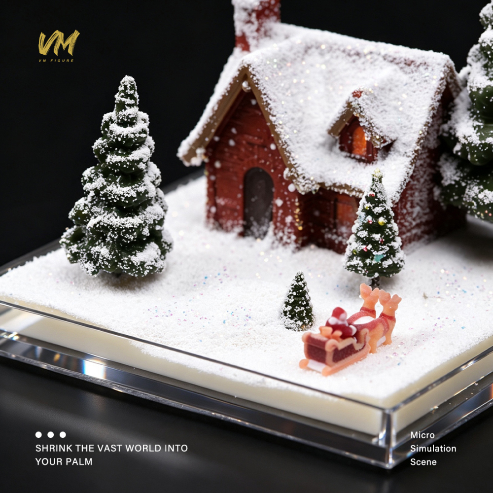 VM Merry Christmas 1/64 Diorama Santa Snow Pine House Scene Acrylic Display Box