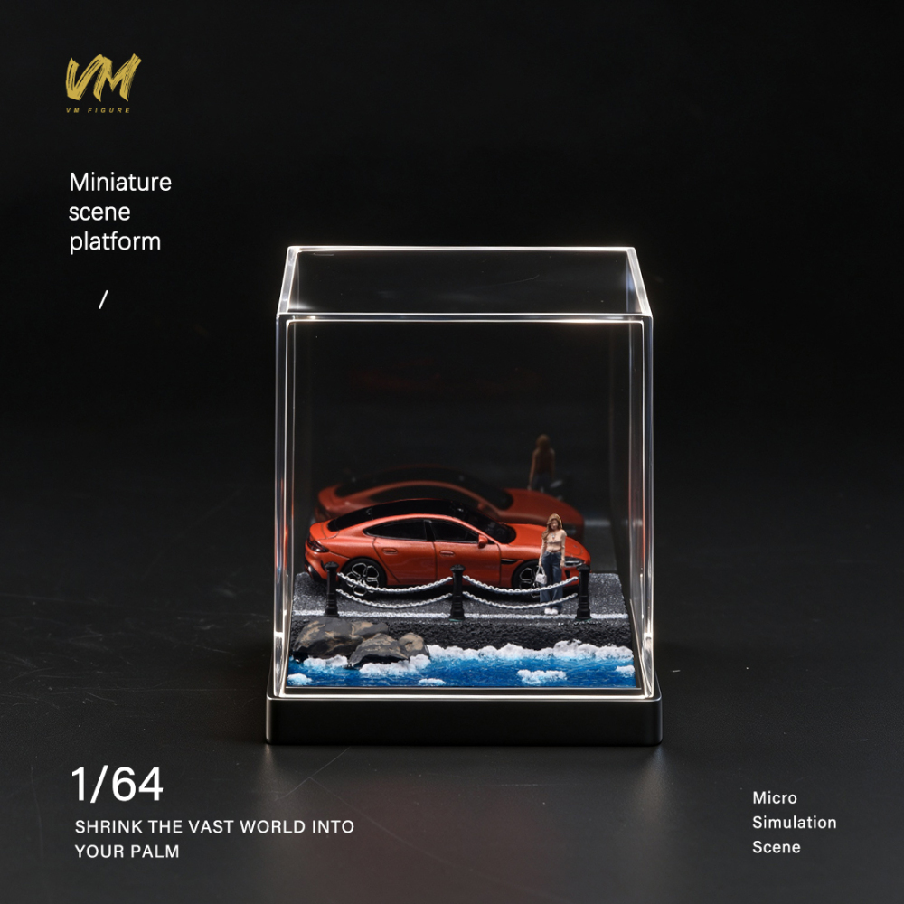 10cm Square Highway Scene Platform with Dust Cover Display Box Model Suitable For 1/64 Cars Mini Figure Dolls Miniature Display