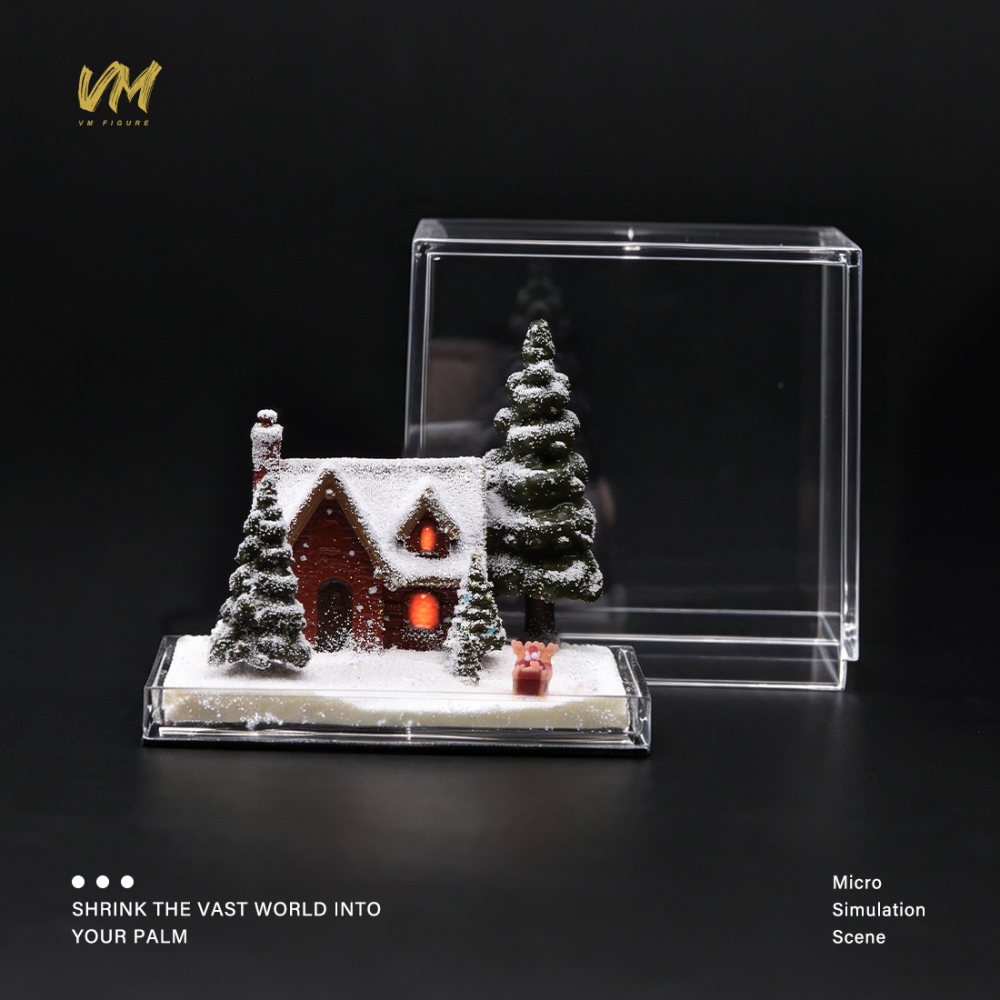 VM Merry Christmas 1/64 Diorama Santa Snow Pine House Scene Acrylic Display Box
