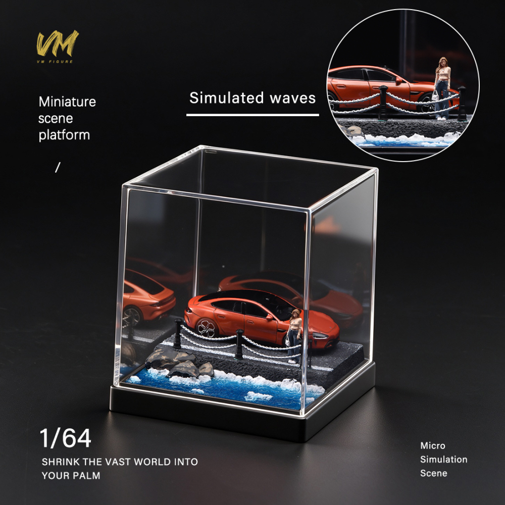 10cm Square Highway Scene Platform with Dust Cover Display Box Model Suitable For 1/64 Cars Mini Figure Dolls Miniature Display