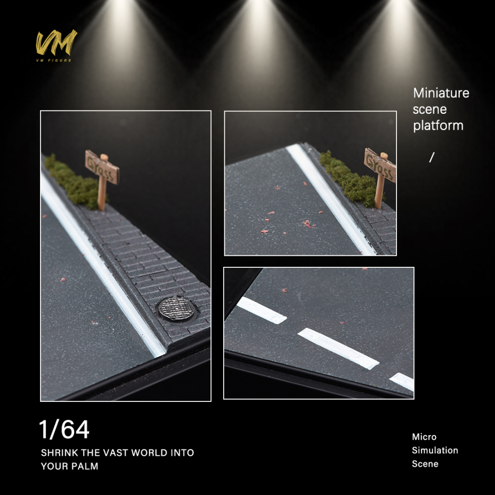 10cm Square Highway Scene Platform with Dust Cover Display Box Model Suitable For 1/64 Cars Mini Figure Dolls Miniature Display
