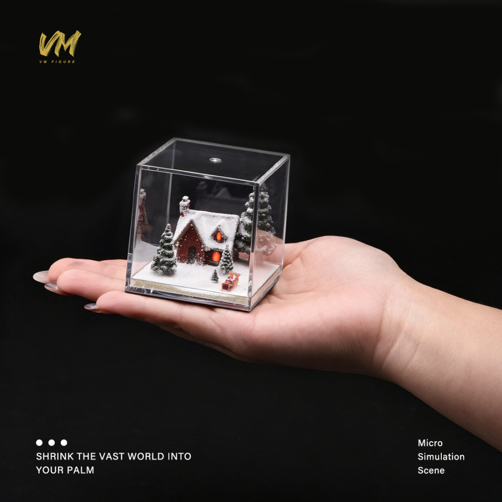 VM Merry Christmas 1/64 Diorama Santa Snow Pine House Scene Acrylic Display Box