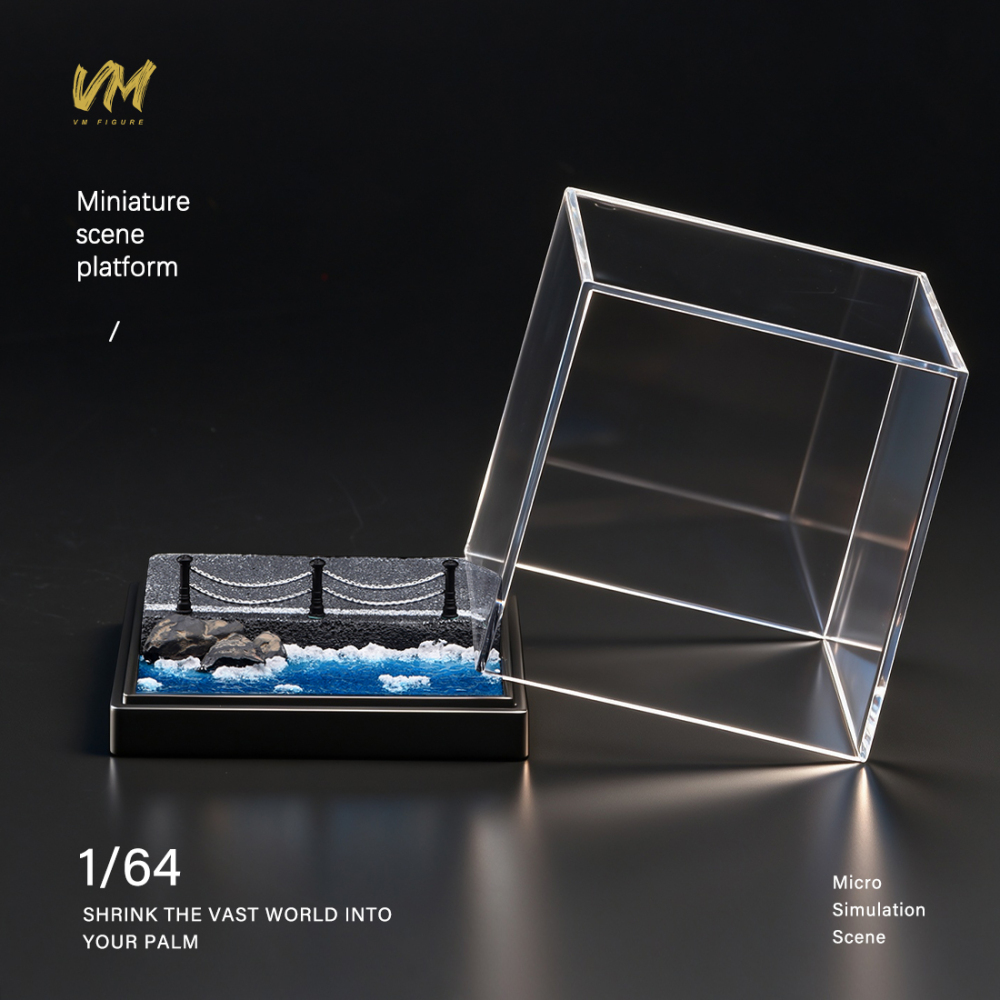 10cm Square Highway Scene Platform with Dust Cover Display Box Model Suitable For 1/64 Cars Mini Figure Dolls Miniature Display