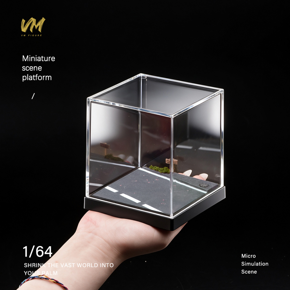 10cm Square Highway Scene Platform with Dust Cover Display Box Model Suitable For 1/64 Cars Mini Figure Dolls Miniature Display
