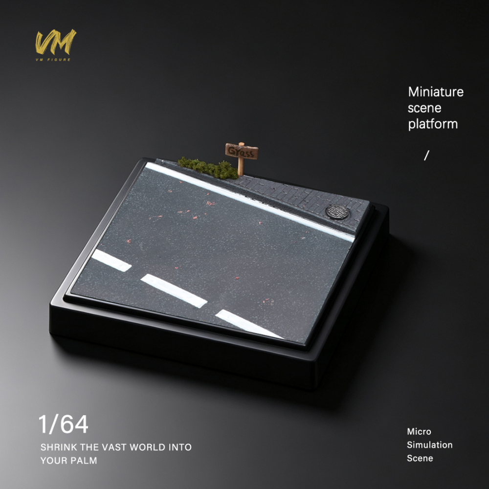 10cm Square Highway Scene Platform with Dust Cover Display Box Model Suitable For 1/64 Cars Mini Figure Dolls Miniature Display