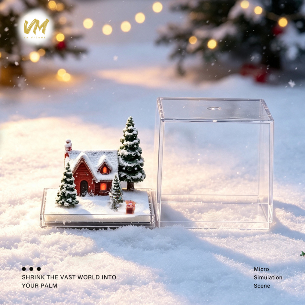 VM Merry Christmas 1/64 Diorama Santa Snow Pine House Scene Acrylic Display Box