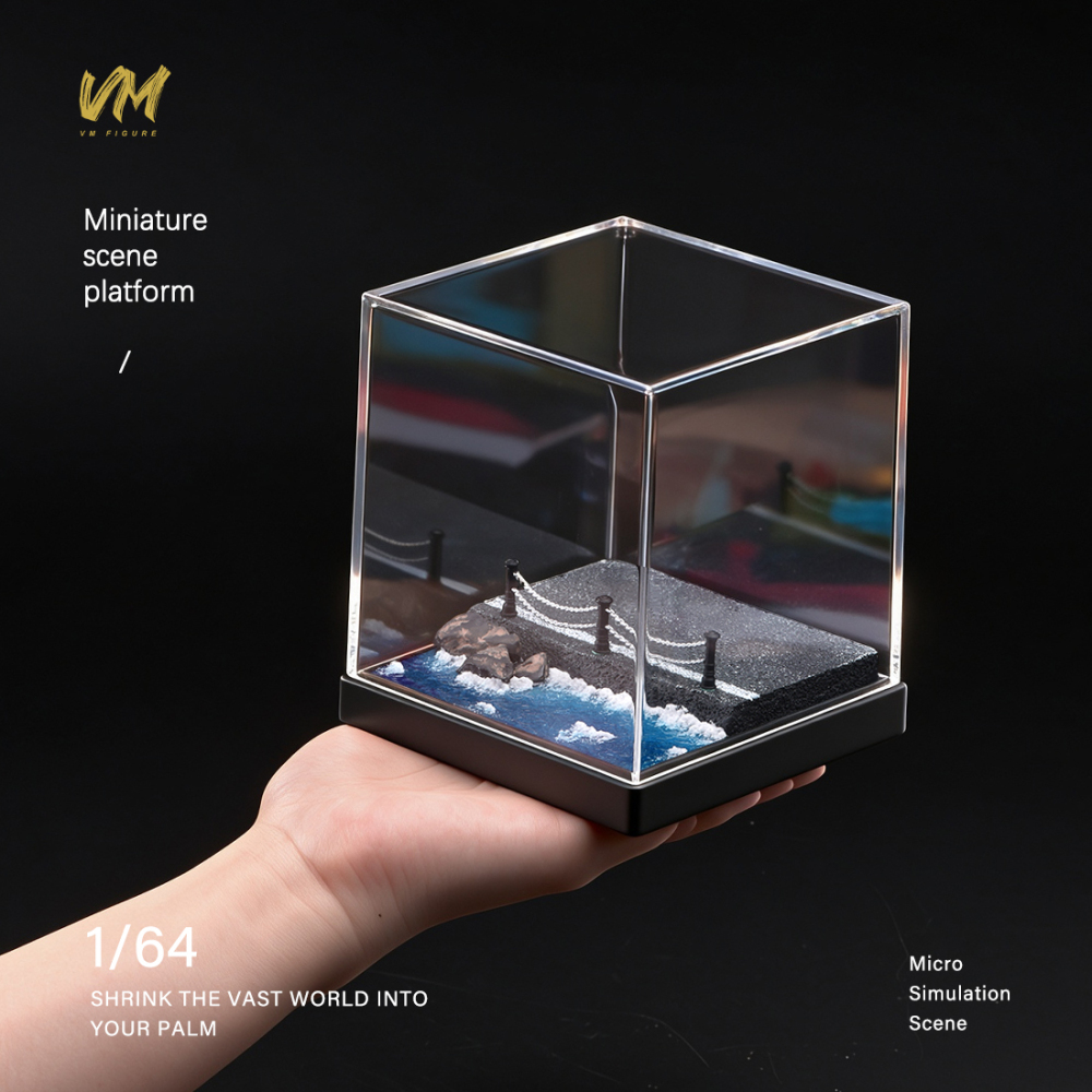 10cm Square Highway Scene Platform with Dust Cover Display Box Model Suitable For 1/64 Cars Mini Figure Dolls Miniature Display
