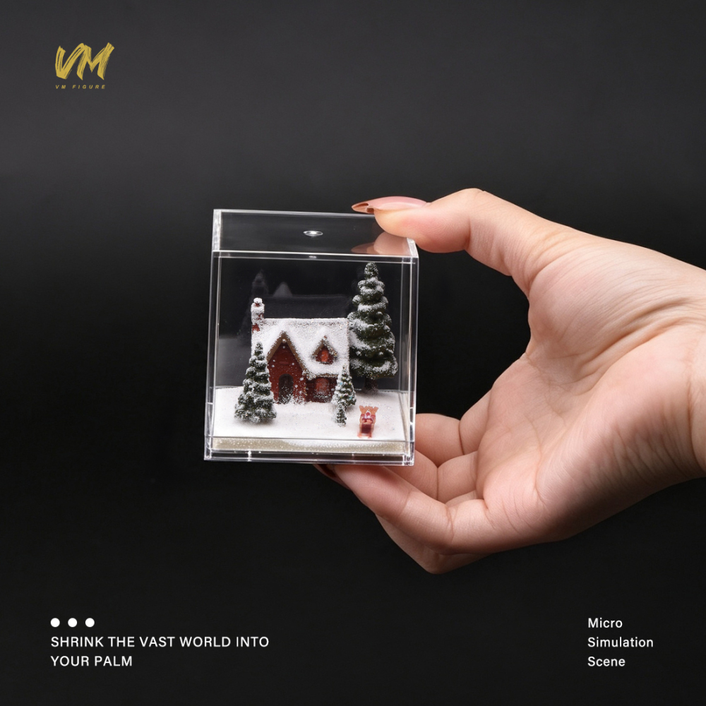 VM Merry Christmas 1/64 Diorama Santa Snow Pine House Scene Acrylic Display Box