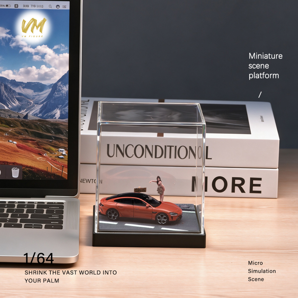 10cm Square Highway Scene Platform with Dust Cover Display Box Model Suitable For 1/64 Cars Mini Figure Dolls Miniature Display