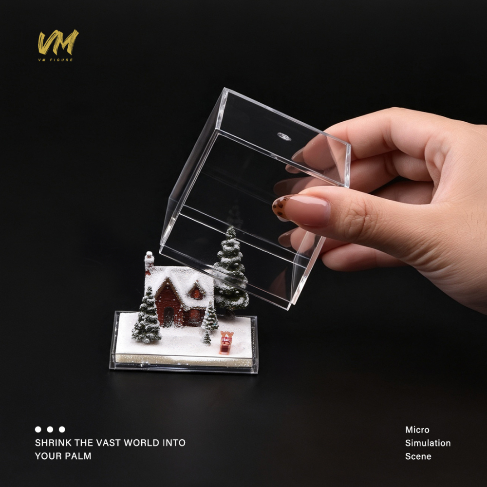 VM Merry Christmas 1/64 Diorama Santa Snow Pine House Scene Acrylic Display Box