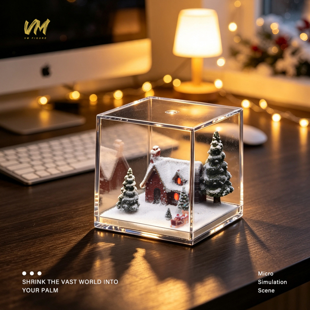 VM Merry Christmas 1/64 Diorama Santa Snow Pine House Scene Acrylic Display Box