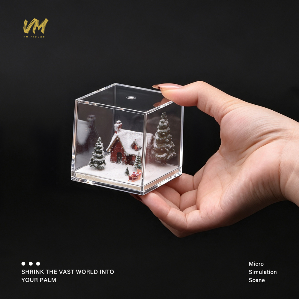 VM Merry Christmas 1/64 Diorama Santa Snow Pine House Scene Acrylic Display Box