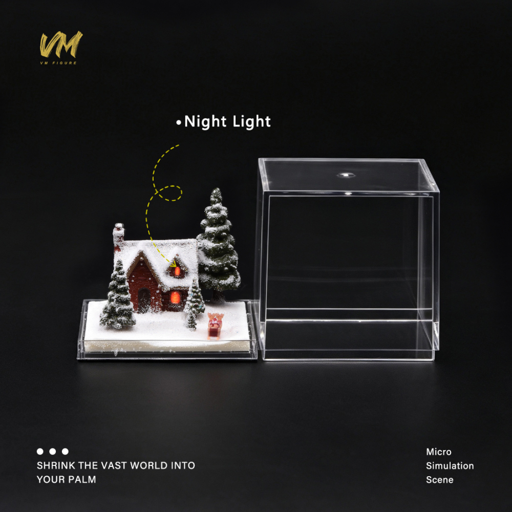 VM Merry Christmas 1/64 Diorama Santa Snow Pine House Scene Acrylic Display Box