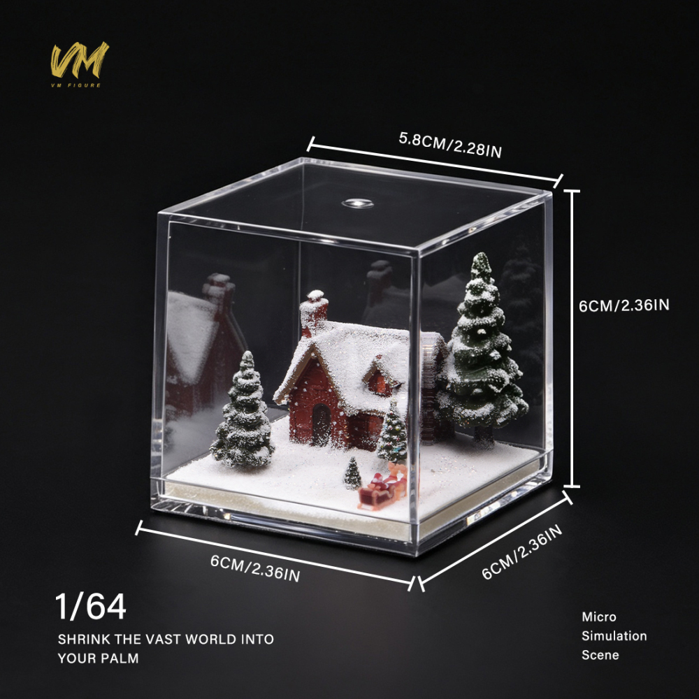 VM Merry Christmas 1/64 Diorama Santa Snow Pine House Scene Acrylic Display Box