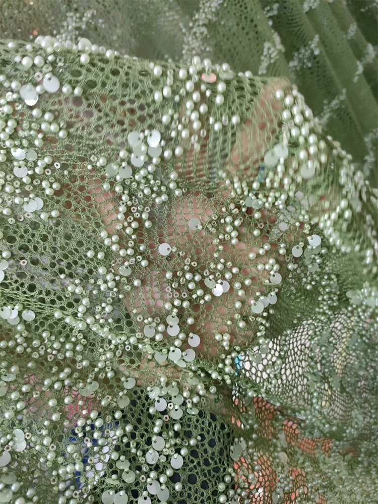 White Africa Popular Unique Design Embroidery Net Lace Beads Sequins High Quality Fabric For Party Evening Dress