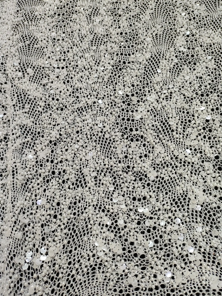 White Africa Popular Unique Design Embroidery Net Lace Beads Sequins High Quality Fabric For Party Evening Dress