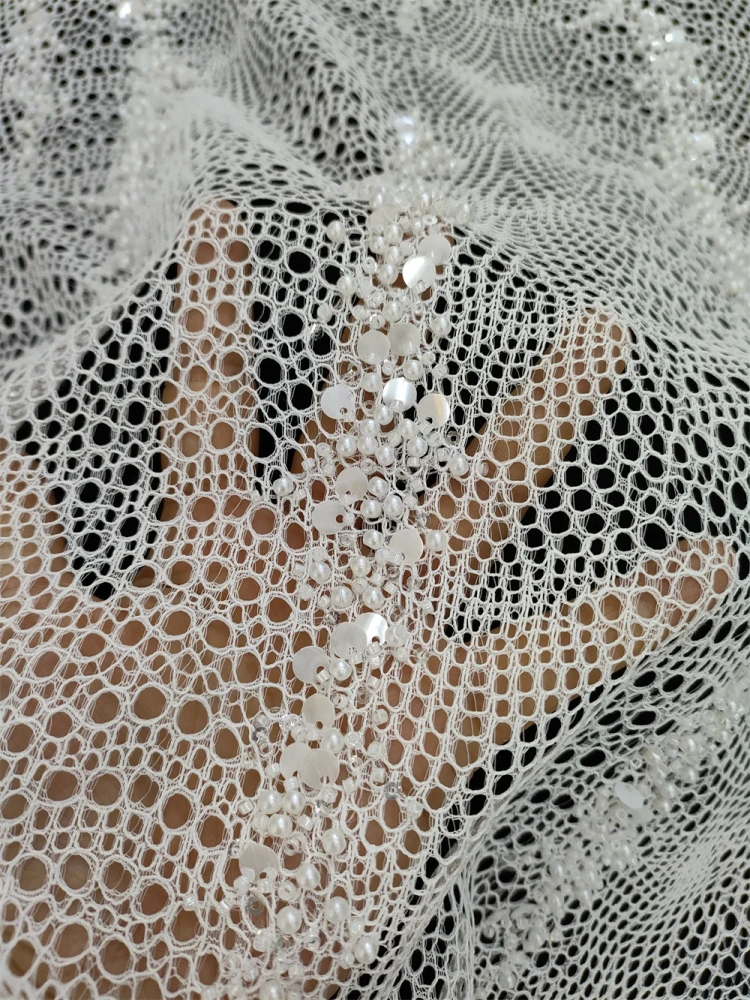 White Africa Popular Unique Design Embroidery Net Lace Beads Sequins High Quality Fabric For Party Evening Dress