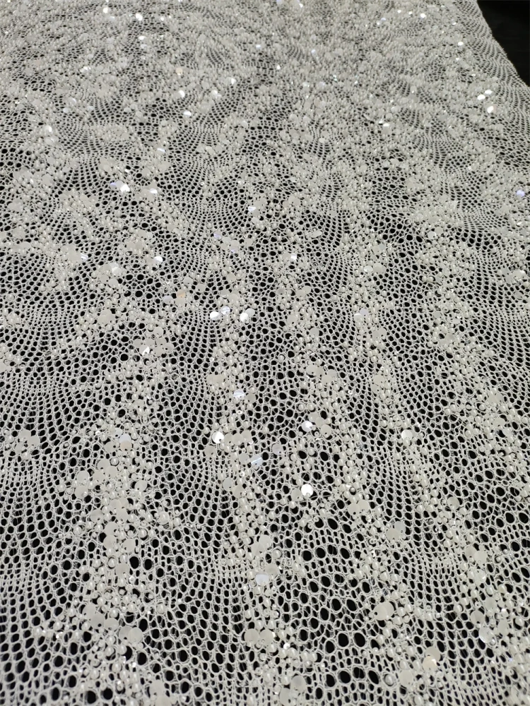 White Africa Popular Unique Design Embroidery Net Lace Beads Sequins High Quality Fabric For Party Evening Dress
